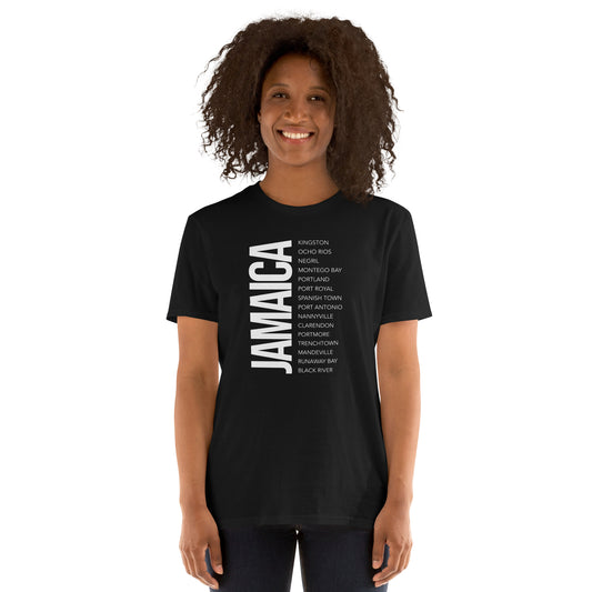 Short-Sleeve Unisex T-Shirt: Jamaica Cities (BW)